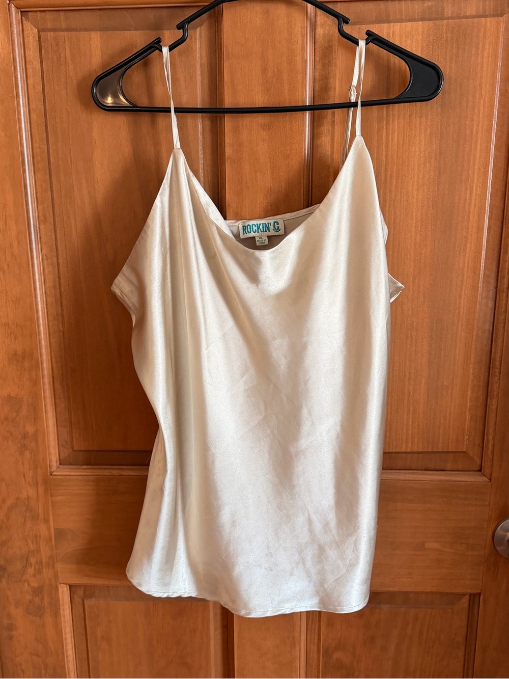Cream Satin Cowl Neck Tank Top